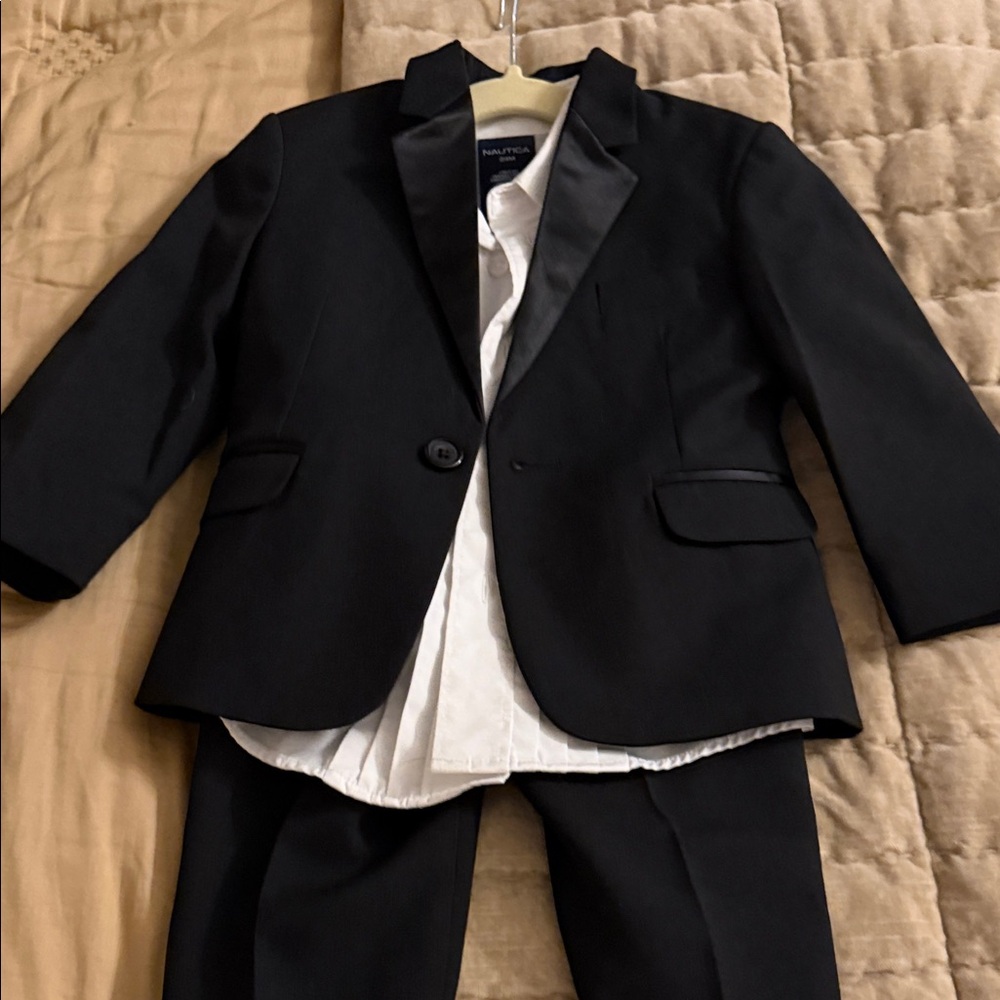 Nautica Black Boys' Single-Button Blazer with Satin Trim with shirt and pants